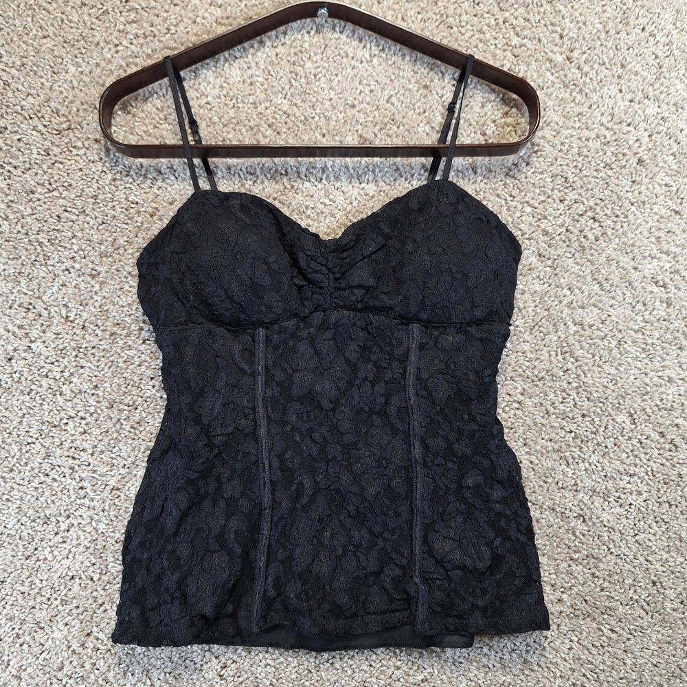 Candie's Cami Top Women Large Black Floral Corset Feminine